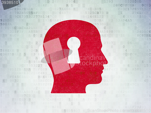 Image of Learning concept: Head With Keyhole on Digital Data Paper background