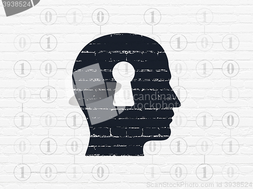 Image of Finance concept: Head With Keyhole on wall background