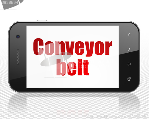 Image of Industry concept: Smartphone with Conveyor Belt on display