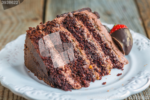 Image of Piece of chocolate cake close up.