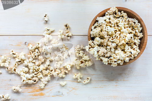 Image of Bowl with popcorn. View from above.
