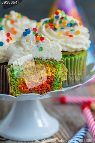 Image of Colorful cupcakes closeup.