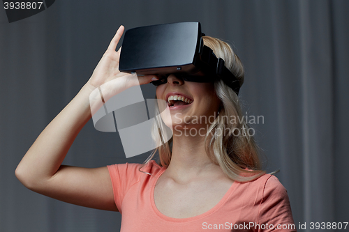 Image of woman in virtual reality headset or 3d glasses