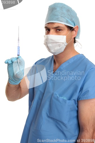 Image of Surgeon with vaccine or drug in syringe