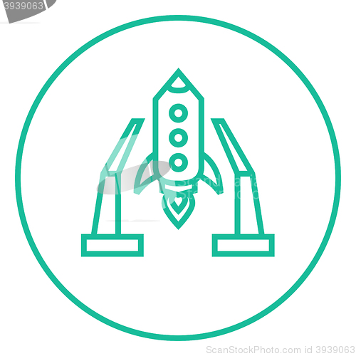 Image of Space shuttle on take-off area line icon.