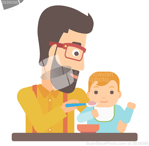 Image of Man feeding baby.