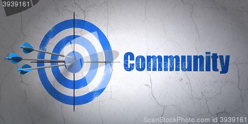 Image of Social network concept: target and Community on wall background