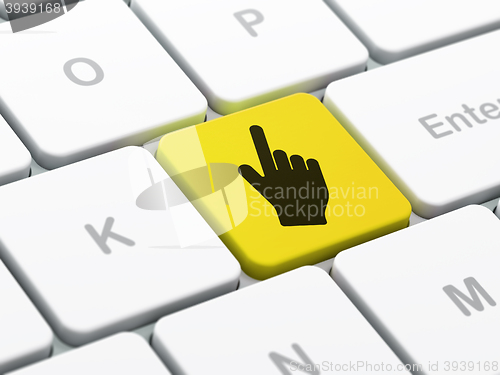 Image of Social media concept: Mouse Cursor on computer keyboard background