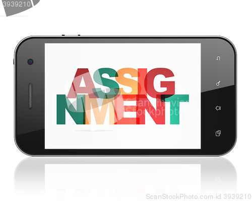 Image of Law concept: Smartphone with Assignment on  display