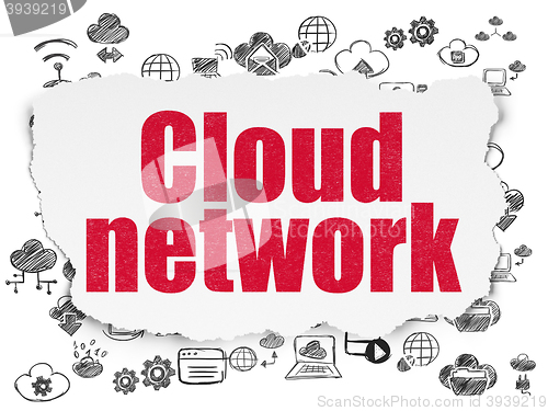 Image of Cloud networking concept: Cloud Network on Torn Paper background