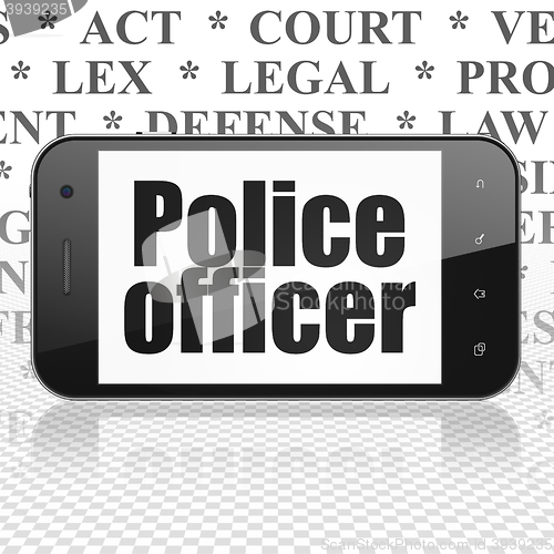 Image of Law concept: Smartphone with Police Officer on display