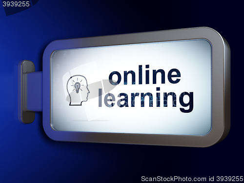 Image of Learning concept: Online Learning and Head With Lightbulb on billboard background