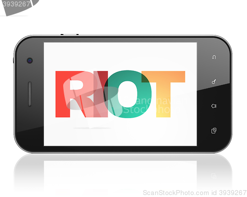 Image of Political concept: Smartphone with Riot on  display