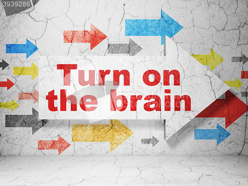 Image of Learning concept: arrow with Turn On The Brain on grunge wall background