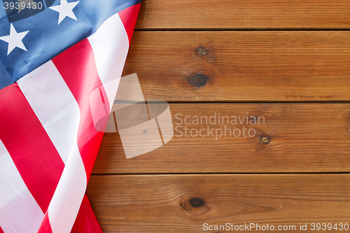 Image of close up of american flag on wooden boards