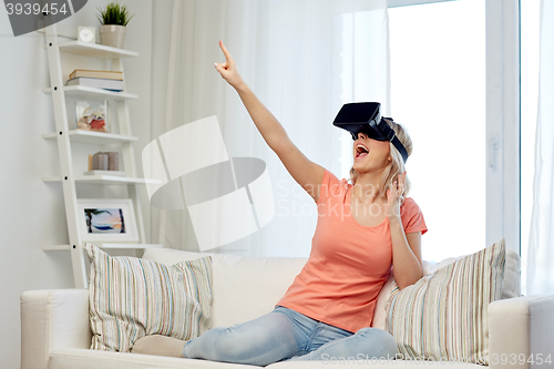 Image of woman in virtual reality headset or 3d glasses