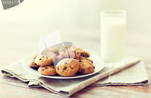 Image of close up of chocolate oatmeal cookies and milk