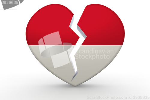 Image of Broken white heart shape with Indonesia flag