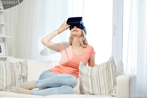 Image of woman in virtual reality headset or 3d glasses
