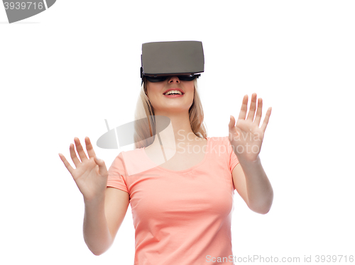 Image of woman in virtual reality headset or 3d glasses