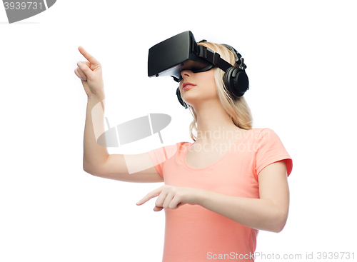 Image of woman in virtual reality headset or 3d glasses