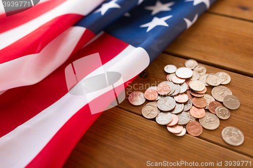 Image of close up of american flag and money