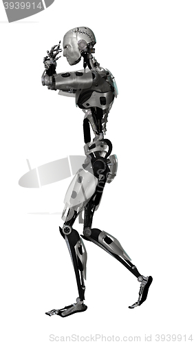Image of 3D Illustration Male Cyborg on White