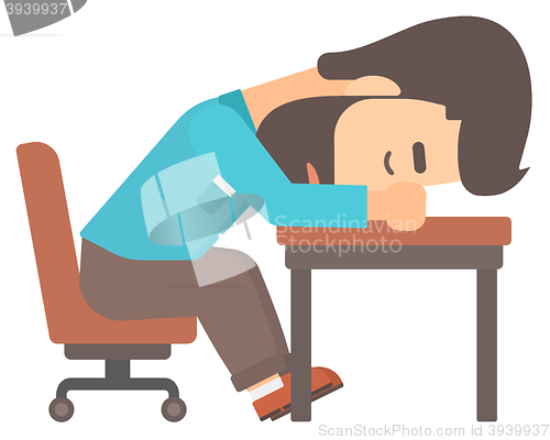 Image of Man sleeping on table.