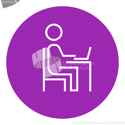 Image of Businessman working at his laptop line icon.