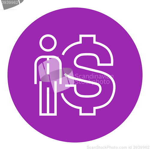 Image of Businessman standing beside the dollar symbol line icon.