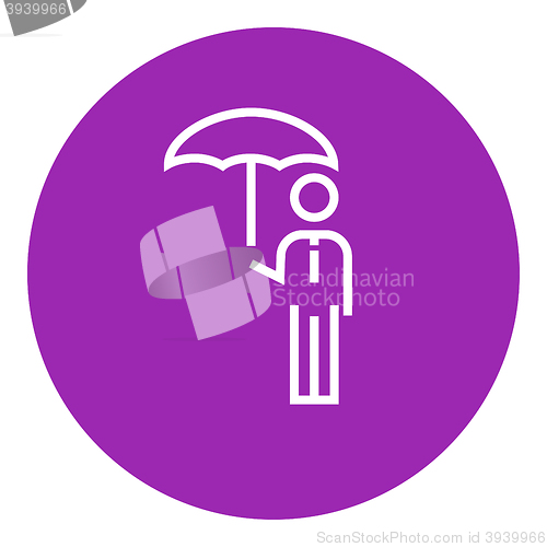 Image of Businessman with umbrella line icon.