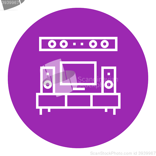 Image of TV flat screen and home theater line icon.
