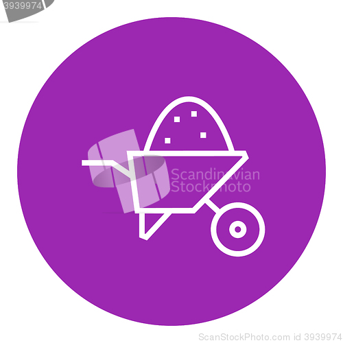 Image of Wheelbarrow full of sand line icon.