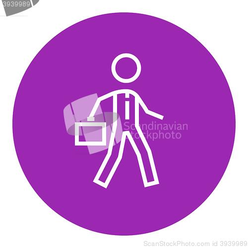 Image of Businessman walking with briefcase line icon.