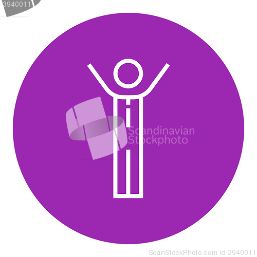 Image of Man with raised arms line icon.