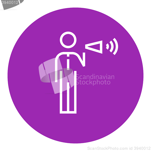 Image of Businessman with megaphone line icon.