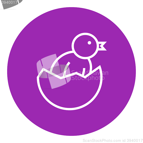 Image of Chick peeking out of egg shell line icon.