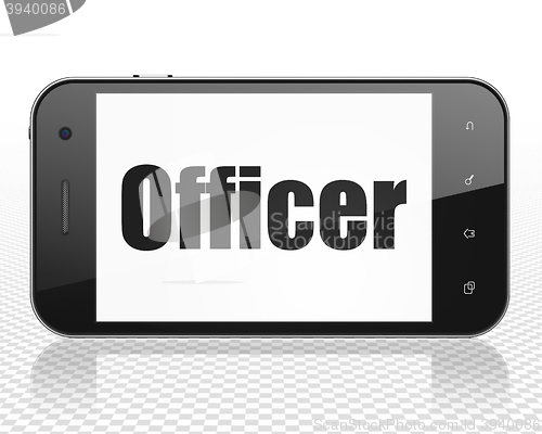 Image of Law concept: Smartphone with Officer on display