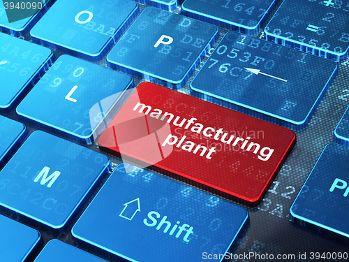 Image of Industry concept: Manufacturing Plant on computer keyboard background