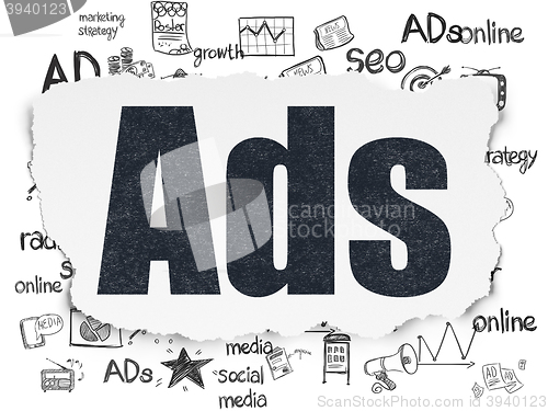 Image of Advertising concept: Ads on Torn Paper background