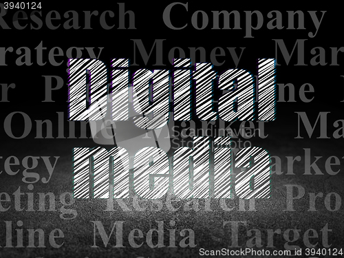 Image of Advertising concept: Digital Media in grunge dark room