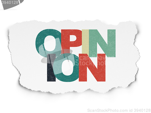 Image of Marketing concept: Opinion on Torn Paper background