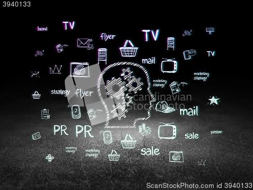 Image of Advertising concept: Head With Gears in grunge dark room