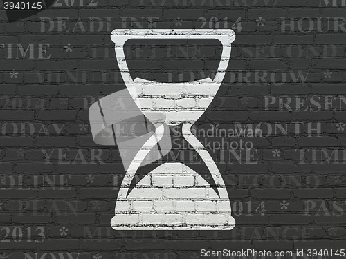 Image of Timeline concept: Hourglass on wall background