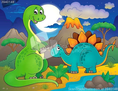 Image of Night landscape with dinosaur theme 8