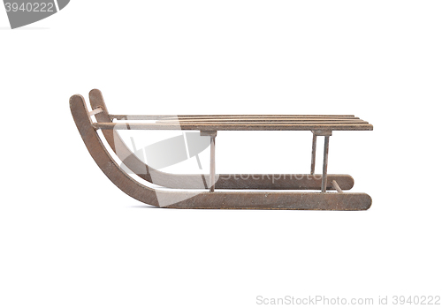 Image of Wodden sleigh on white background