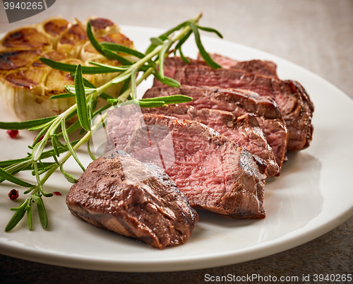 Image of grilled steak on white plate