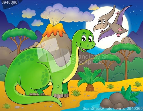 Image of Night landscape with dinosaur theme 6