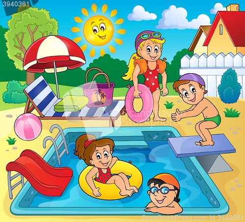 Image of Children by pool theme image 2
