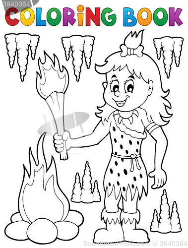 Image of Coloring book cave woman theme 1